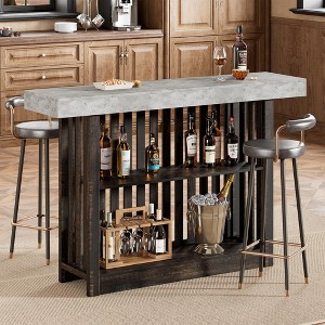 63" Long Bar Table-Counter Bar Height Pub Table with 2 Tier Storage Shelves, Modern Coffee Breakfast Bar Unit for Dining Room, Bistro, Living Room - 1 of 4