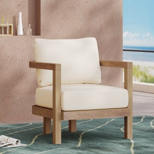 Christopher Knight Home Aston Outdoor Acacia Wood Club Chair with Cushions, Weathered Brown and Beige - 1 of 4