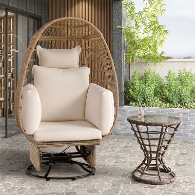 1 Piece Outdoor 360° Rattan Swivel Egg Chair,Indoor Outdoor Patio Lounge Basket with Cushions,Patio Woven Wicker Egg Chair-Coolbibila