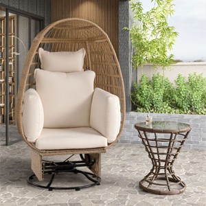 1 Piece Outdoor 360° Rattan Swivel Egg Chair,Indoor Outdoor Patio Lounge Basket with Cushions,Patio Woven Wicker Egg Chair-Coolbibila - 1 of 4