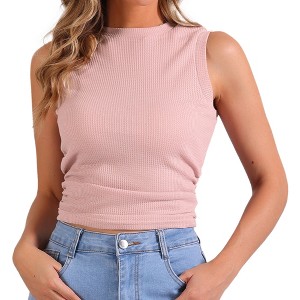 Allegra K Women's Sleeveless Crew Neck Side Ruched Waffle Knit Casual Tank Top - 1 of 4