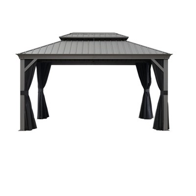 PURPLE LEAF Outdoor Hardtop Gazebo with Double Roof Metal Gazebo,Light Gray