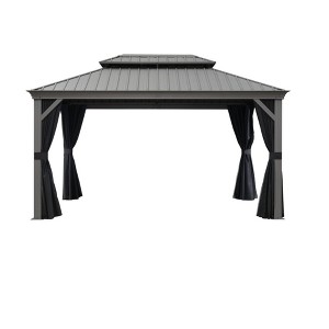 PURPLE LEAF Outdoor Hardtop Gazebo with Double Roof Metal Gazebo,Light Gray - 1 of 4
