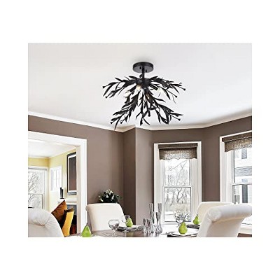 Elegant Wispy Branches 23" Black Steel & Crystal 4-Light Flush Mount