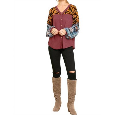 Women's Animal & Aztec Waffle Knit Top - umgee