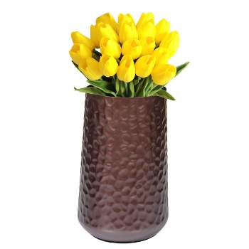 Uniquewise Brown Rustic Iron Flower Plant Centerpiece Hammered Vase