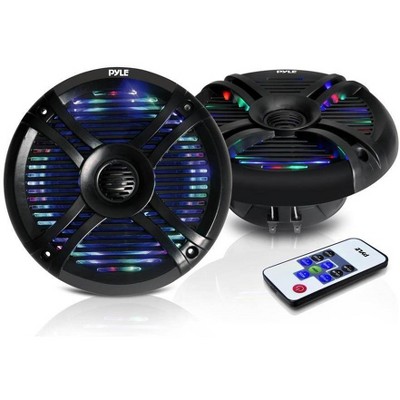 2) Pyle PLMRX68LEB 6.5 Inch 250 Watt Marine Boat LED Light Black Speakers (Pair)