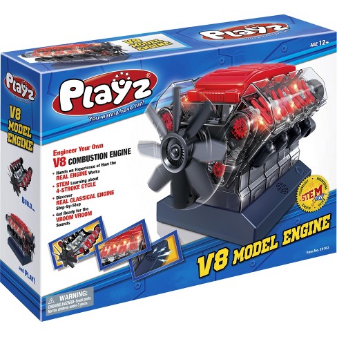 Playz V8 Combustion Engine Model Building Kit for Kids, Adults - STEM Hobby  Toy, Educational Engineering & Science Kit for Aspiring Engineers Ages 12+  w/ DIY Guide & Realistic Mini Parts That