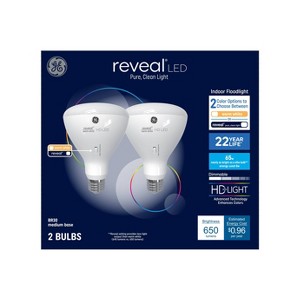 GE 2pk 65W Color Select BR30 LED Indoor Floodlight Bulb: Dimmable, 3000K, 650 Lumens, E26 Base, 22.8-Year Life - 1 of 4