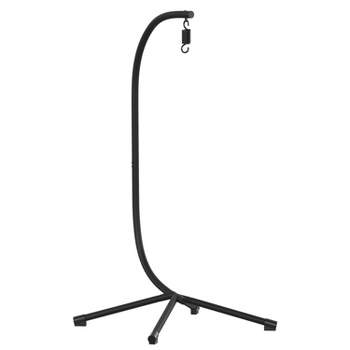 Emma and Oliver Sturdy Powder Coated Steel C-Stand with Offset Base for Hanging Chairs - Black