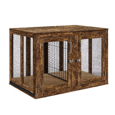 unipaws Wooden Dog Crate with Cushion & Tray