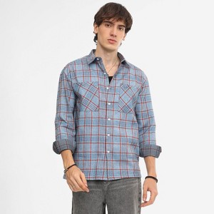 Campus Sutra Men Men's Cornflower Blue Tartan Plaid Shirt - 1 of 4