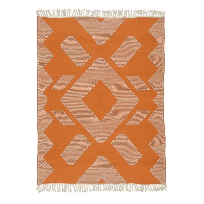 5x7 Geometric Hand Woven Indoor/Outdoor Rug Papaya - National Tree Company