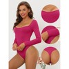 Allegra K Women's Long Sleeve Slim Fit Stretchy Square Neck Leotard Jumpsuit - 3 of 4