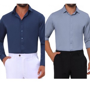 INSPIRE CHIC Men's Point Collar Button Long Sleeves Solid Business Dress Shirts 2 Packs - 1 of 4