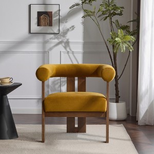 ModernLuxe Accent Chair, Velvet Upholstered Armchair, Wooden Single Sofa Lounge Chair with Round Arm - 1 of 4