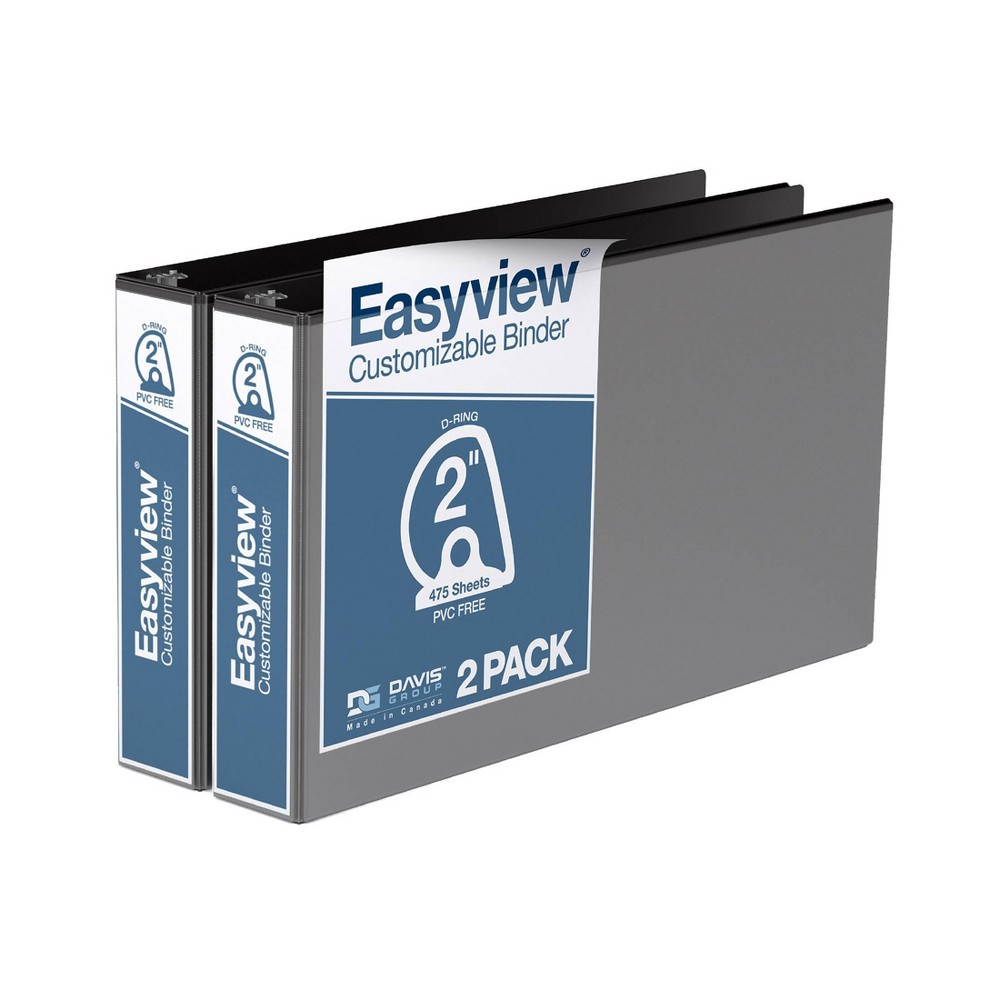 Photos - File Folder / Lever Arch File Easyview 2pk 2" Premium Angled D-Ring Binders 11x17" Black: Polypropylene Hard Cover, 475 Sheet Capacity, 2 Pockets