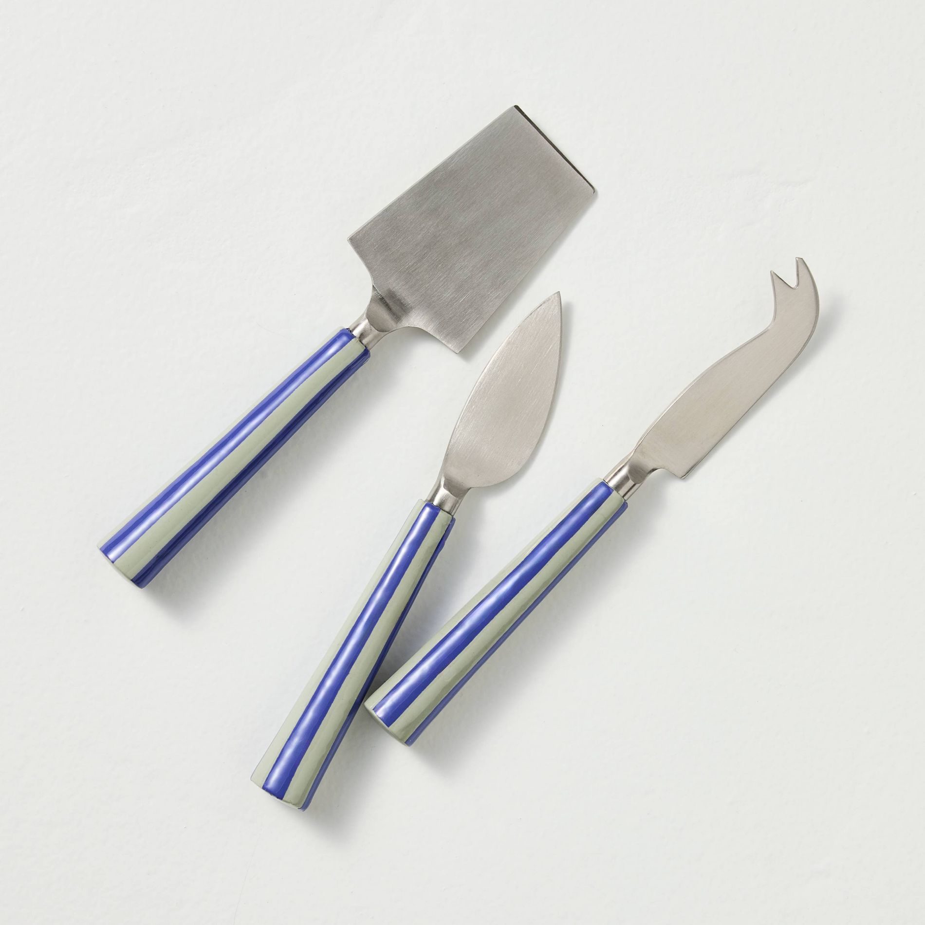3pc Cheese Knife Set Silver Green/Blue Stripe - Hearth & Hand™ with Magnolia