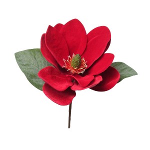 Northlight 11" Red and Green Artificial Magnolia Christmas Pick - 1 of 4
