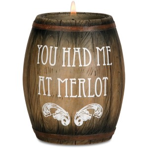 Pavilion Gift Company - You had me at Merlot - 3.75" Wine Barrel Candle Holder - Candle Holders - 1 of 4