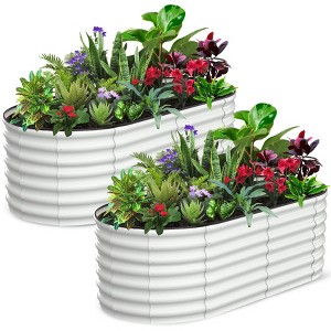 COZONY 2 PCS Oval Galvanized Raised Garden Beds — Large Metal Planter Boxes with Rust-Resistant Finish & Easy Assembly for Vegetables & Flowers - 1 of 4