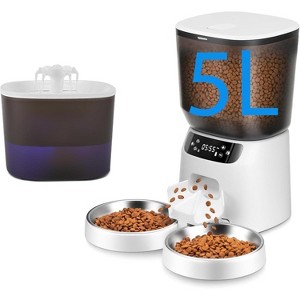 2-in-1 Automatic Pet Feeder and Water Fountain, Food & Water Dispenser with Timer and Filter - 1 of 4