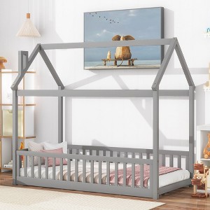 Twin House Bed with Guardrails, Slats - 1 of 4