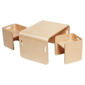 ECR4Kids Premium Bentwood Multipurpose Table and Chair Set, Natural, 3-Piece - 1 of 4