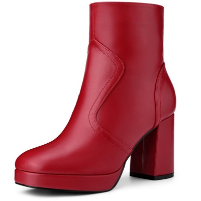 BLISSFUL STEP Squared Toe Platform Chunky Heels Ankle Boots for Women