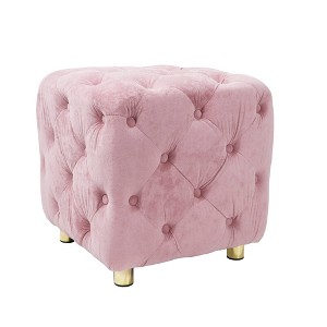 TiramisuBest Beige Velvet Upholstered Ottoman,Comfortable Small Foot Stool and End Table for Living Room, Bedroom, Dressing or Entrance - 1 of 4