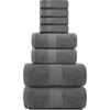 BRINJOY Luxury Bath Towel Set of 8 - 100% Turkish Cotton Highly Absorbent, 2 Luxury Bath Towels 700GSM, 2 Hand Towels, 4 Washcloths, Dark Gray - 3 of 4