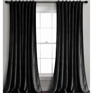 Home Mart Goods 2 Piece Black Velvet Room Darkening Grommet Window Curtain Panel Set - 96" Long - 1 of 4