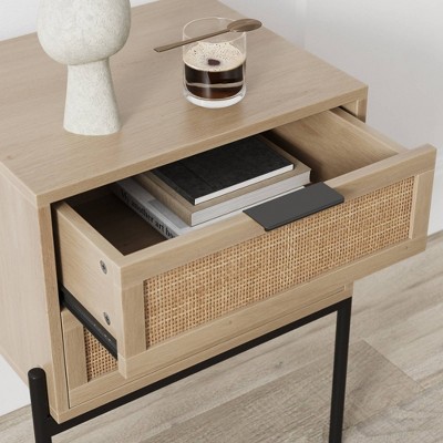 Andrew Light Oak and Rattan 2-Drawer Nightstand Set