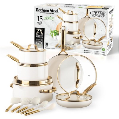 Gotham Steel Modern 15 Piece Ceramic Nonstick Pots and Pans Cookware Set with Utensils