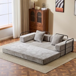 Whisen Sectional Compression Sofa Bed & Floor Futon Couch with Convertible Folding Design, Pillows and Armrests - 1 of 4