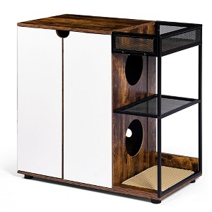 Gulches Litter Box Enclosure for 2 Cats Rustic Brown Cat Furniture Cabinet with Ventilation Litter Splash Pads P2 Grade Wood - 1 of 4