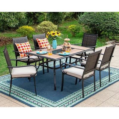 7pc Patio Set With Steel Table & Wicker Rattan Dining Chairs - Captiva ...