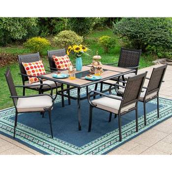 7pc Patio Set with Steel Table & Wicker Rattan Dining Chairs - Captiva Designs