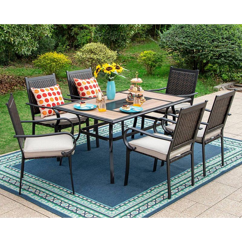 7pc Patio Set with Steel Table &#38; Wicker Rattan Dining Chairs - Captiva Designs, 1 of 12