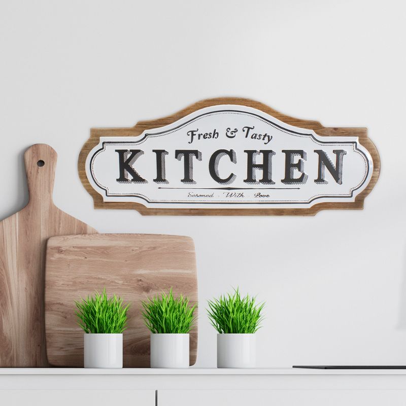 Northlight Metal "Kitchen Fresh & Tasty" Sign Wall Decor - 24" - Black and White, 2 of 6