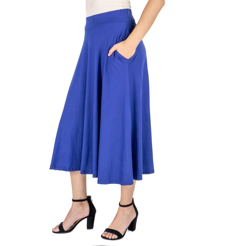 24seven Comfort Apparel Elastic Waist Pleated Pocket Midi Skirt, 2 of 5