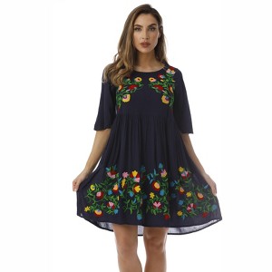Riviera Sun Womens Short Sleeve Rayon Crepe Short Dress with Multicolored Embroidery - 1 of 3