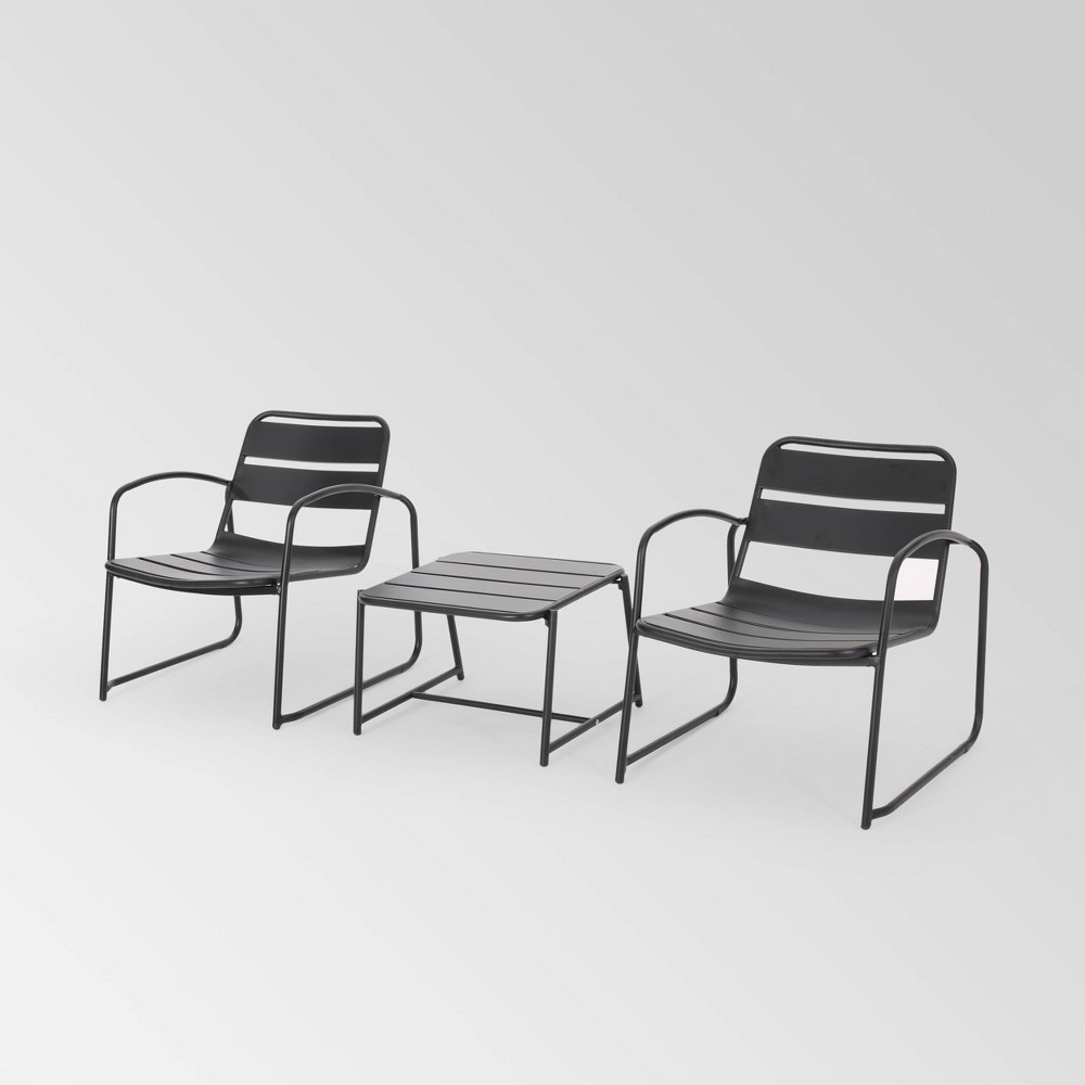 Photos - Garden Furniture Cowan 3pc Iron Modern Chat Set - Matte Black - Christopher Knight Home