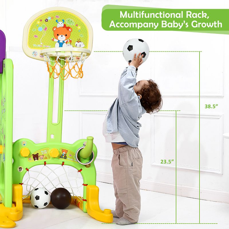 Costway 6 In 1 Toddler Climber and Swing Set w/ Basketball Hoop & Football Gate Backyard, 5 of 10