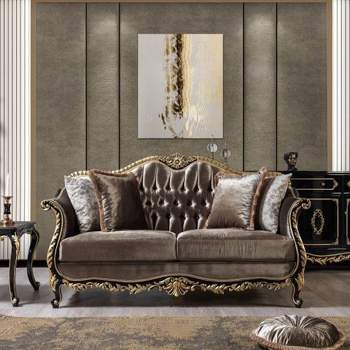 75" Betria Sofa Light Green Velvet, Gold and Black High Gloss Finish - Acme Furniture