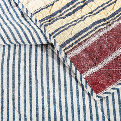 Twin Blue Cotton Reversible Americana Quilt Set