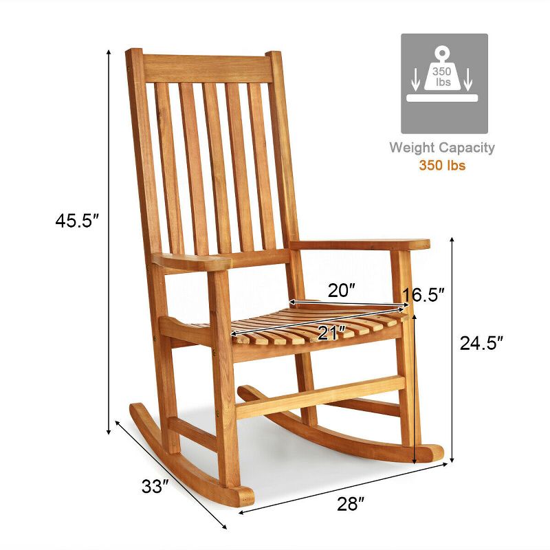 Costway Wooden Rocking Chair Porch Rocker High Back Garden Seat For Indoor Outdoor, 3 of 11