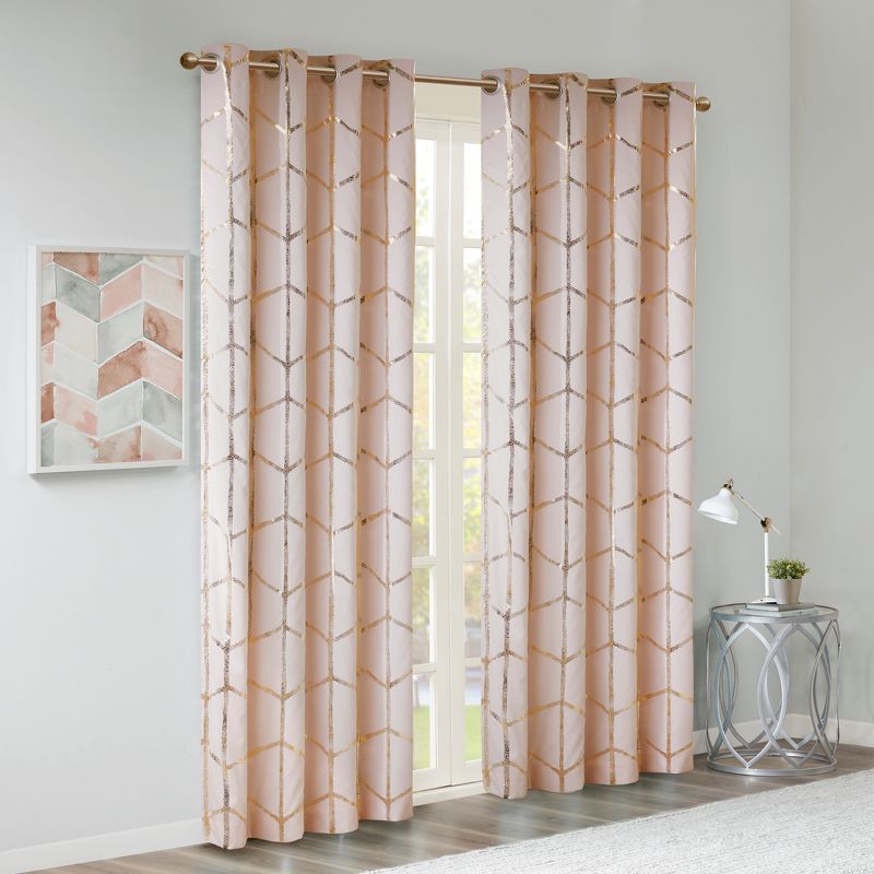 Arielle Total Blackout Metallic Printed Curtain Panel, 3 of 15