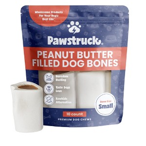 Pawstruck Small 3" Filled Dog Bones - Peanut Butter, Cheese & Bacon, or Beef Flavor - Made in USA Long Lasting Stuffed Femur Chew Treat - 1 of 4