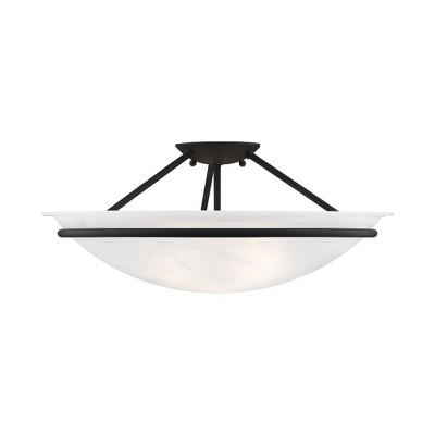 Elegant Alabaster Glass Bowl 3-Light Semi-Flush Mount in Black